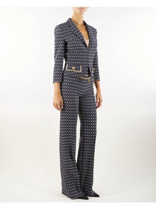 Palazzo trousers in crepe with diamond print and chain Elisabetta Franchi ELISABETTA FRANCHI | Pants | PAS3546E2685